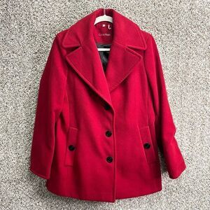 Calvin Klein Coat Women’s 10‎ Red Button Front Collared Winter